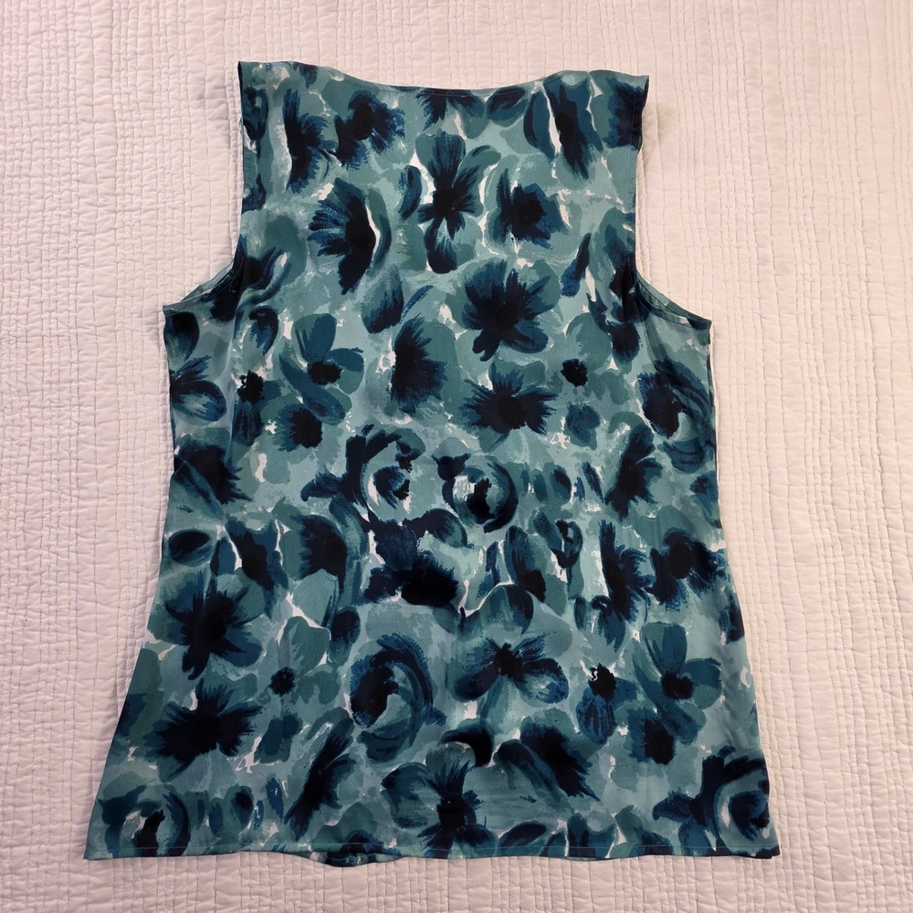 Ann Taylor Ruffle Floral Sleeveless Shell Teal Blue Womens 12 Excellent - Picture 2 of 12